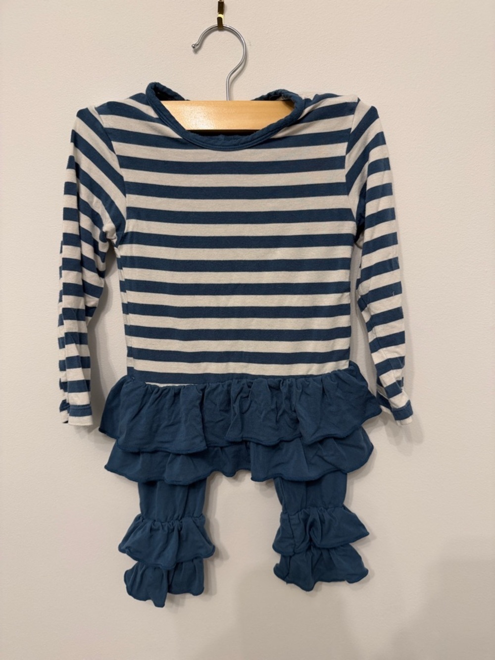 Kickee Pants Navy and White Striped Long-Sleeve Ruffle Top & Ruffle Leggings